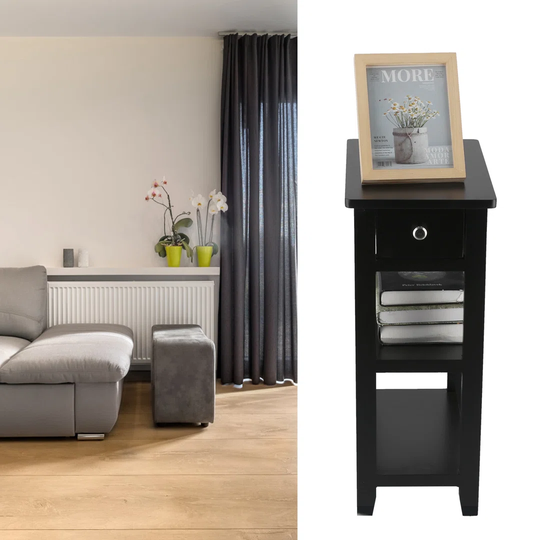 3-tier Coffee Table Modern Wooden Bedside Table Nightstand Home Furnitures Black