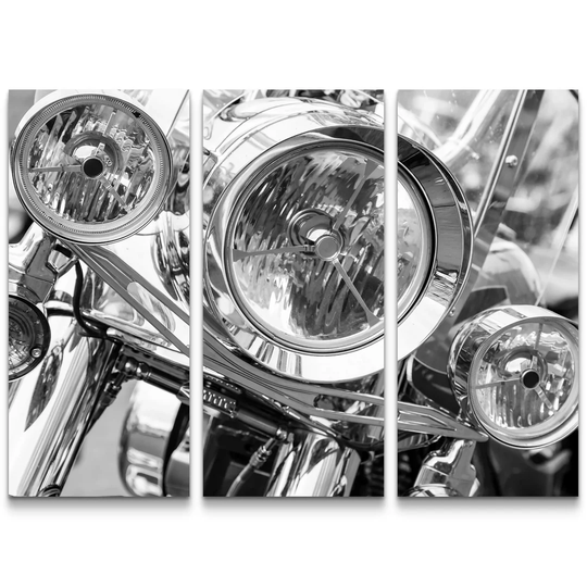 Motorcycle Headlights Close Up 3 Piece Print Set on Canvas