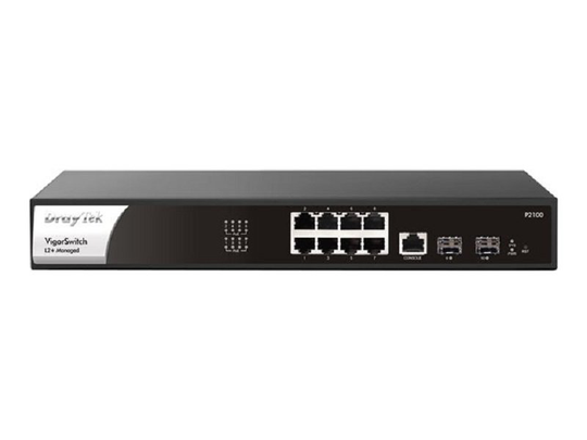 Draytek VigorSwitch P2100 - L2+ - Managed - 8 x 10/100/1000 (PoE+) + 2 x Gigabit SFP (uplink)