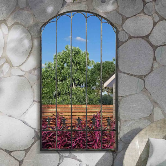 MirrorOutlet Garden View Metal Arch Shaped Decorative Ornate Effect Garden Mirror 160 x 85cm