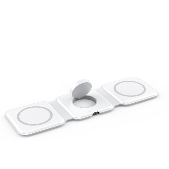 (White) 3 in 1 Foldable 15W Magsafe Magnetic Wireless Charger Pad For iPhone Apple Watch