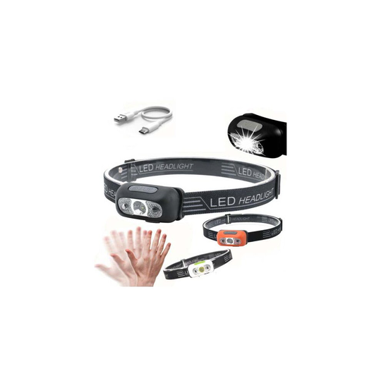 (Orange) LED Motion Sensor Headlamp Headlight USB Rechargeable