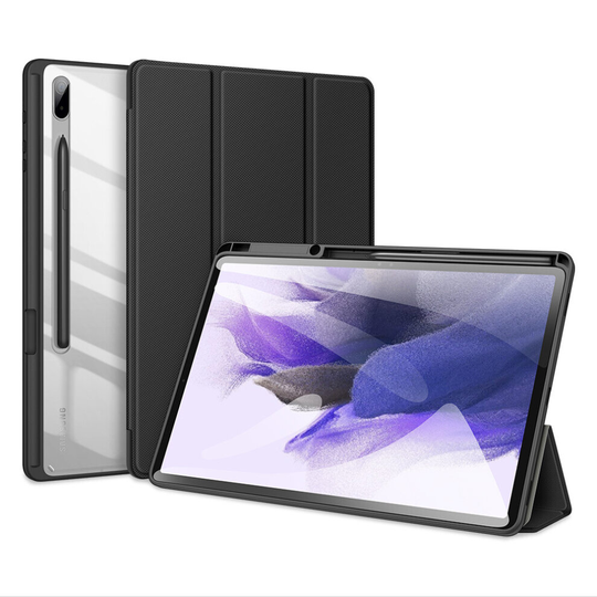 Case for Samsung Galaxy Tab S7 FE,Folio Trifold Stand Smart Cover with Detachable Slim Hard Shell Transparent Back Cover - Black