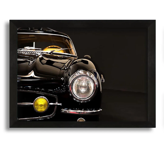 Classic Car Headlight Black - Picture Frame Photograph on Canvas