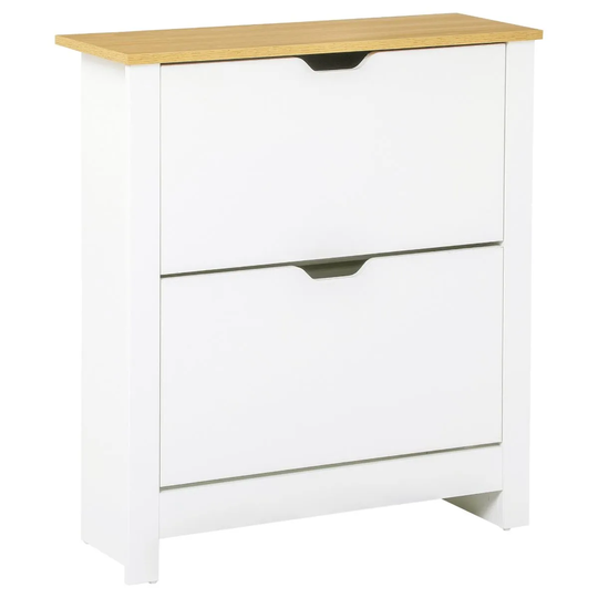 HOMCOM Shoe Storage Cabinet 4 Shelves 2 Drawers Tabletop 4 Legs Modern White
