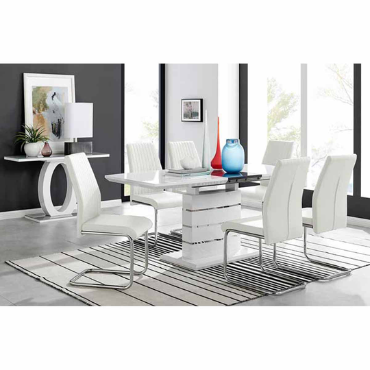 Furniture Box Renato 6 Seater Extending Table And 8 x White Lorenzo Chairs