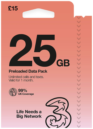 Three 25GB New Pay As You Go Sim