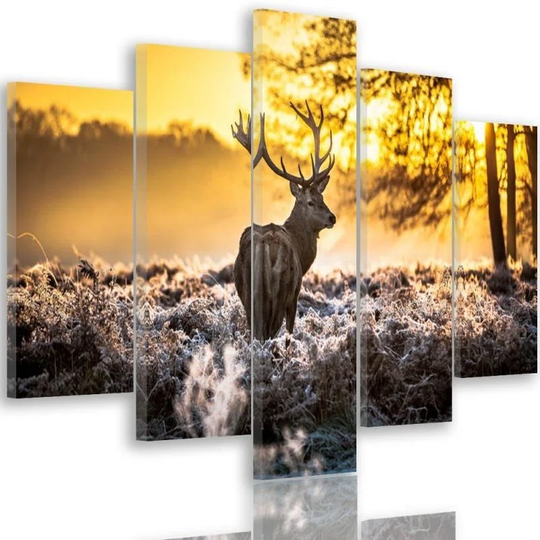 Canvas Print Deer Forest Sunset