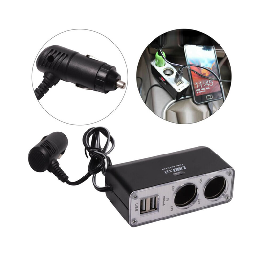 12v 2 Way Dual Port Car Cigarette Lighter Power Socket Charger Adapter