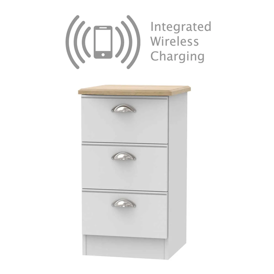 Tilly Ready Assembled 3 Drawer Bedside Cabinet With Integrated Wireless Charging Grey