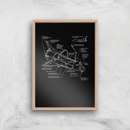 Shuttle Schematic Art Print - A3 - Wooden Frame
