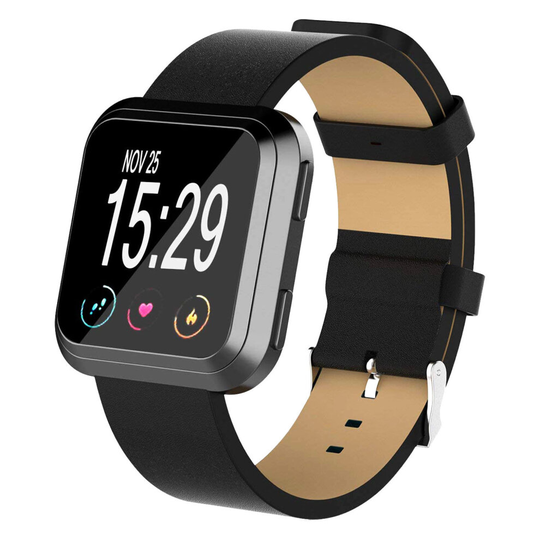 (Black) For Fitbit Versa 2/Versa/ Lite Genuine Leather Band Replacement Wristband Strap