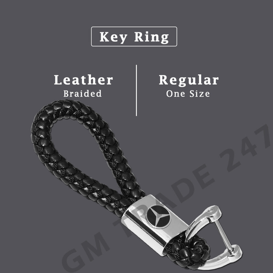 MERCEDES BRAIDED BLACK PU LEATHER METAL KEYRING KEYCHAIN KEYFOB CARKEY