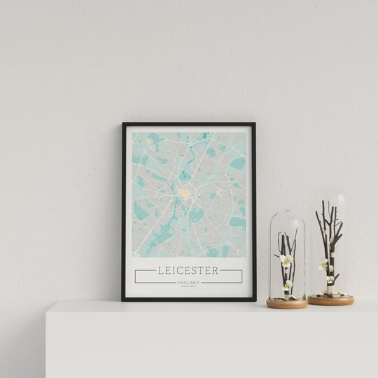 City Location Ordnance Map Blue Leicester by Vouvart - Picture Frame Graphic Art
