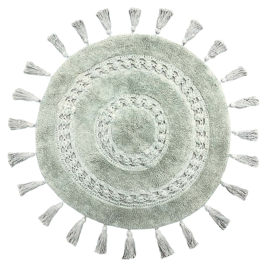 The Linen Yard Circle Tassel Woven Cotton Anti-slip Bath Mat Sage