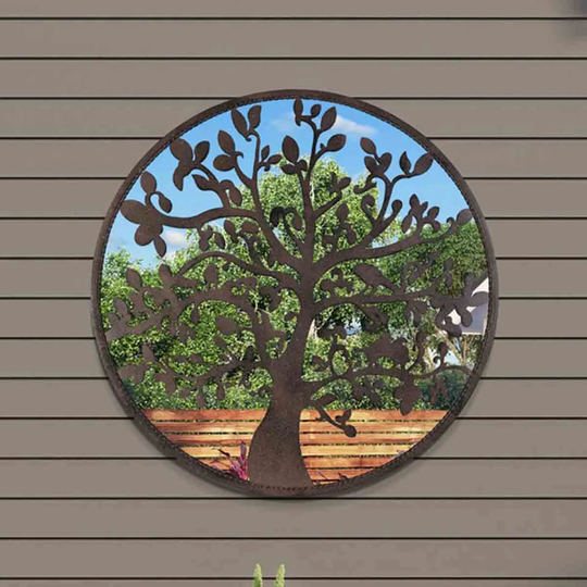 MirrorOutlet Chelsea Metal Round Shaped Decorative Tree Garden Mirror 80cm x 80cm