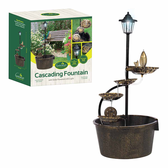 Gardenkraft Outdoor Cascading Fountain With 4 Lotus Leaves - Brown