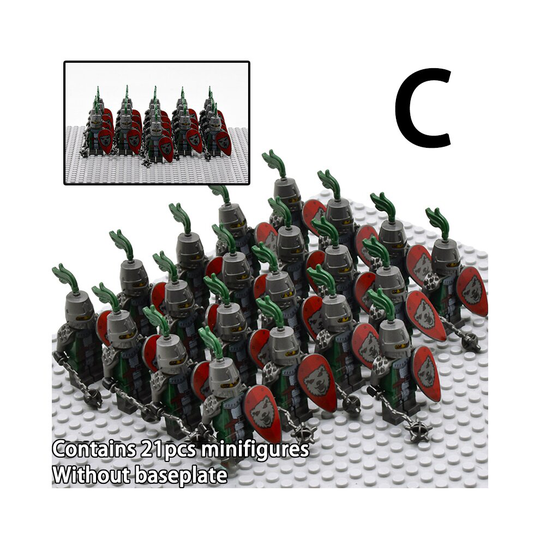 (C) 7 styles 21pcs minifigures ancient medieval soldiers without baseplate army building block