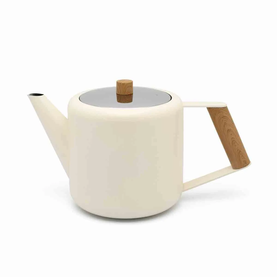 Bredemeijer Teapot Double Wall Duet Boston Design 1.1L In White With Wood Look Fittings