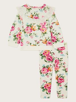 Monsoon Baby Girls S.E.W. Floral Printed Sweat Top And Leggings - Ivory