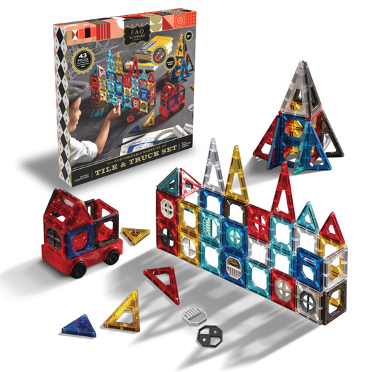 Toy Magnetic Tile And Truck Set 43 Piece