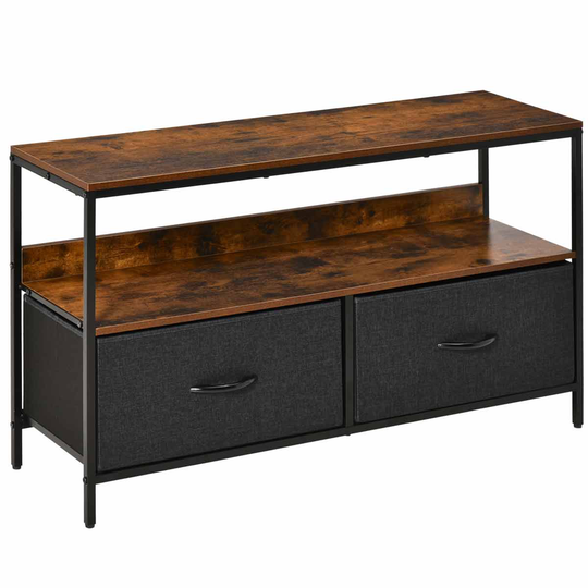 HOMCOM TV Cabinet Unit With 2 Foldable Linen Drawers Rustic Brown