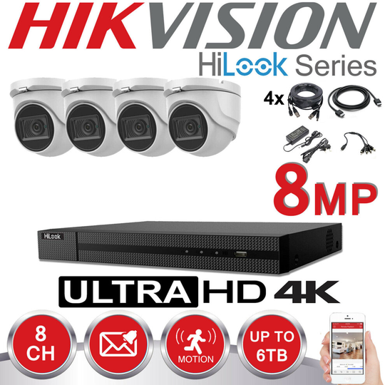 ((White)) HIKVISION 8MP CCTV 4K UHD DVR 8CH 4X VIVID HD 2TB