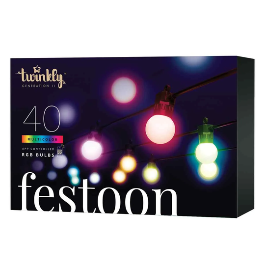Twinkly Festoon Lights 40 RBG G45 Bulbs 05M Space 20M Total Length Bt+wifi Gen Ii Ip44