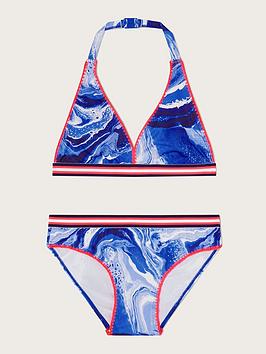 Monsoon Girls S.E.W. Storm Marble Triangle Elastic Bikini - Blue