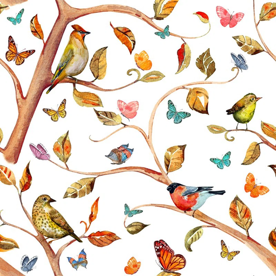 Walllpaper Roll 416X254cm Mural Decoration Wallpaper Material With Print Kitchen Livingroom Bedroom - Fairy Tale Birds Branchesful Leaves Baby