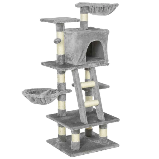 PawHut Multi-Activity Cat Tree w/ House Baskets - Grey