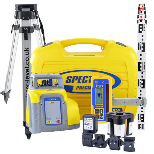 Spectra Precision LL300N Laser Level Kit HL450 Detector Tripod & Staff