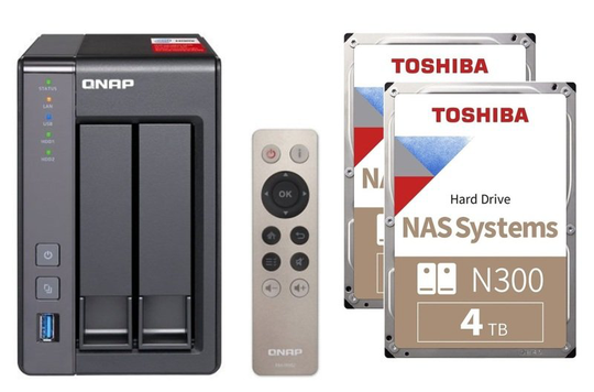QNAP TS-251+-2G 8TB (2 x 4TB) Toshiba N300 2 Bay NAS Unit with 2GB RAM