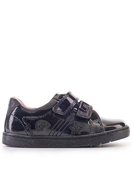 Start-rite Fantasy Black Patent Leather Double Riptape Girls School Shoes With Glitter Sole - Black, Black Patent, Size 8 Younger