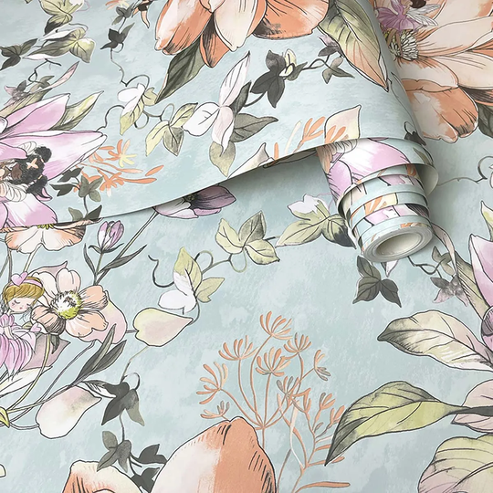 Holden Decor Floral Fairies Teal Wallpaper