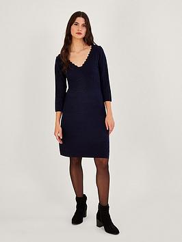 Monsoon V-Neck Stitch Short Dress - Navy