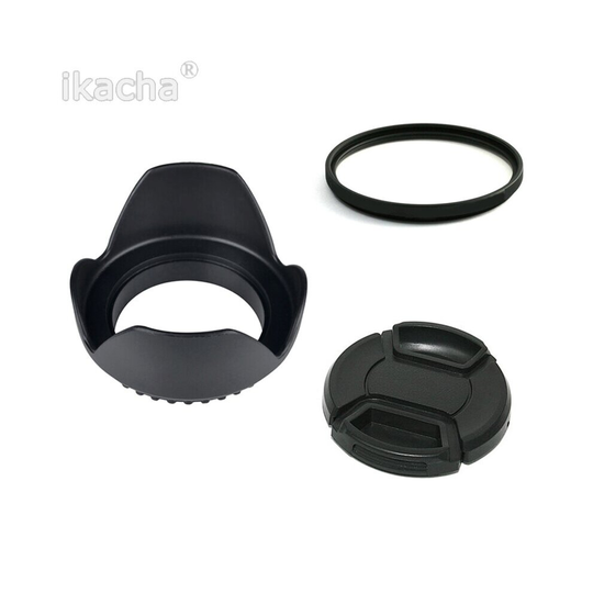 58mm Flower Lens Hood +UV Filter + 58mm Lens Cap for Canon EOS 400D 55