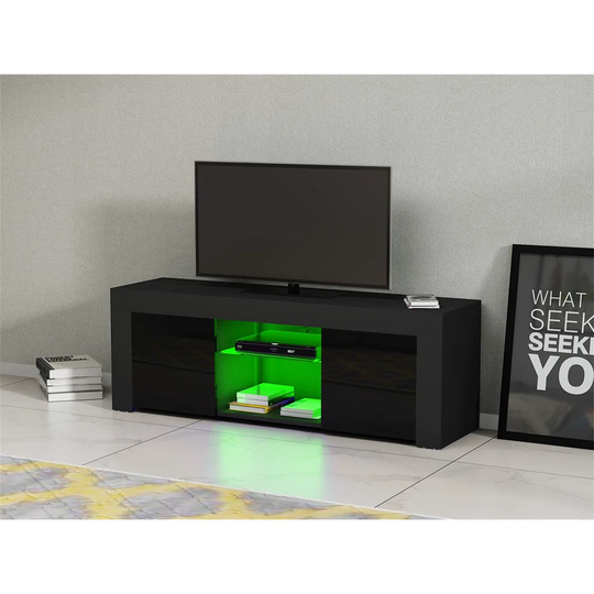 TV Stand Television Stands TV Console Unit 2 Doors Storage Cabinets With Glass Shelf RGB LED Lighted For Tvs Up To 50Inches