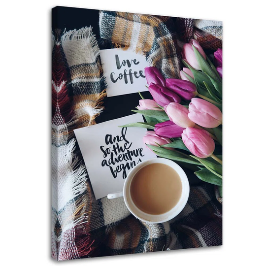 Canvas Print Coffee Tulips Nature Flowers