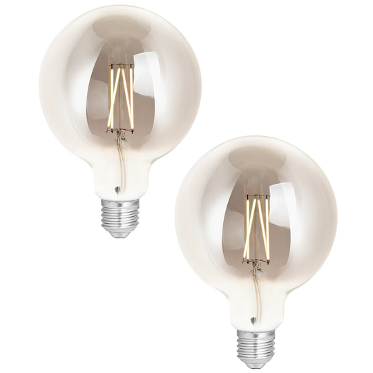 4lite WiZ Connected LED Smart Globe G125 Filament Bulb Smoky ES (E27) Tuneable White & Dimmable - Twin Pack