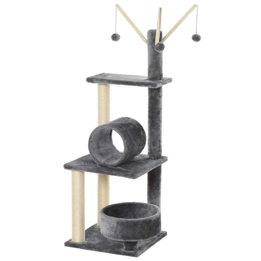 PawHut Plush Cat Tree w/ Sisal Scratching Posts, Perch and Condo - Grey