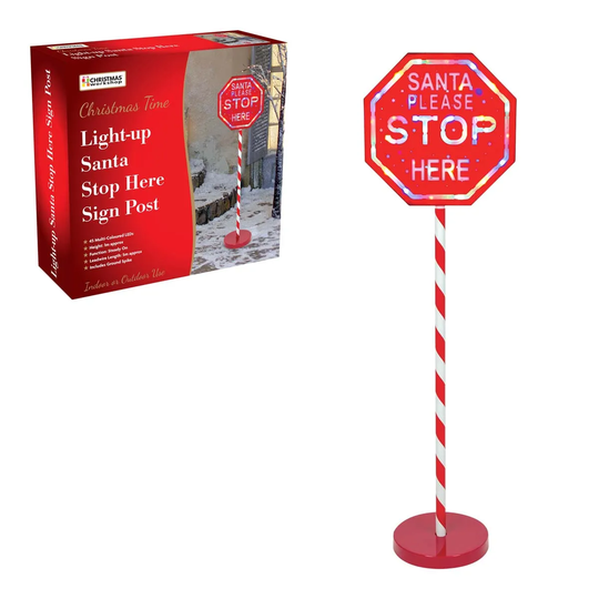 1M Light Up "santa Please Stop Here" Sign Post