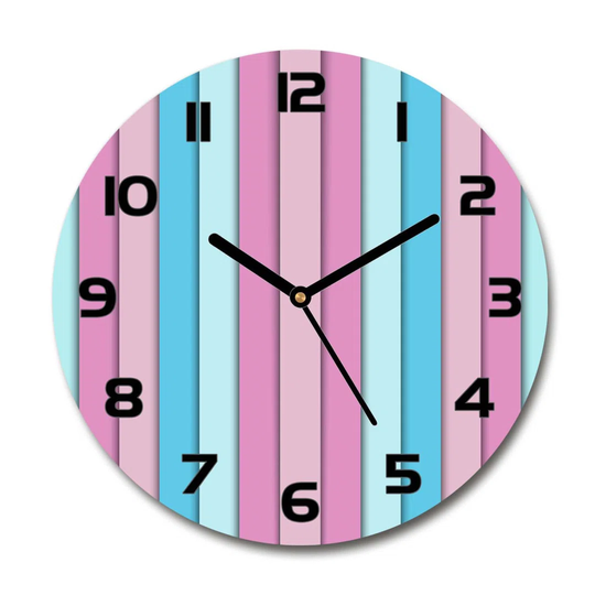 Glass Wall Clock 30Cm Round Decoration Picture Wall Art Modern Decoration Kitchen Living Room Silent - Colored Stripes,82682743