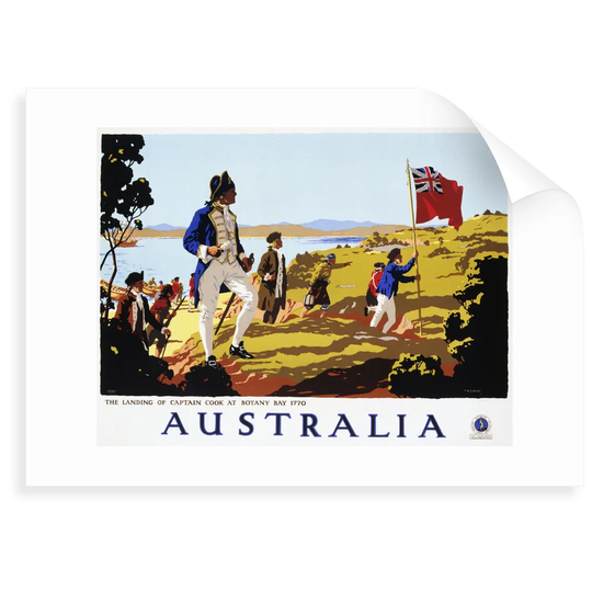 Poster for Australia Showing the Landing of Captain Cook at Botany Bay in 1770 by Corbis - Painting Print