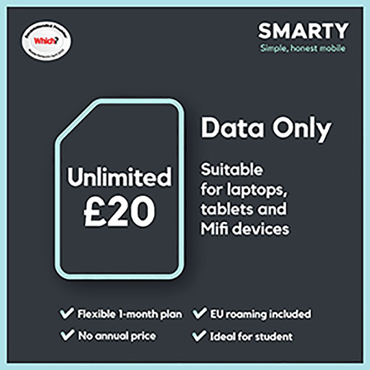 SMARTY UNLIMITED 30 Day Pay As You Go Data Only SIM Card