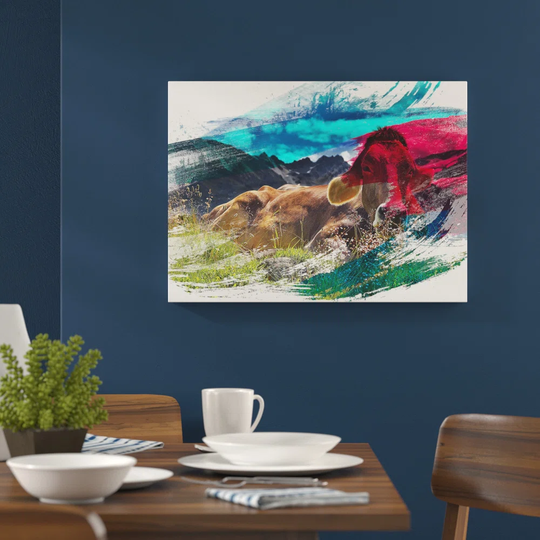 'Resting Cow on the Alps Landscape' Graphic Art Print Poster