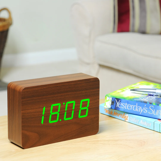 Modern Digital Birch Solid Wood Electric Alarm Tabletop Clock