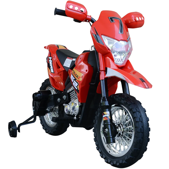 Reiten Kids Ride On Motorcycle 6V with Training Wheels, Lights, Music & Horn - Red