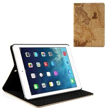 iPad Air World Map Folio Case - Brown