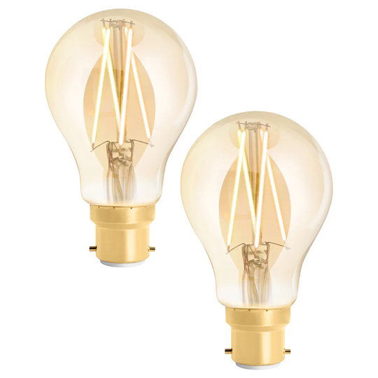 4lite WiZ Connected LED Smart A60 Filament Bulb Amber BC (B22) Tuneable White & Dimmable - Twin Pack